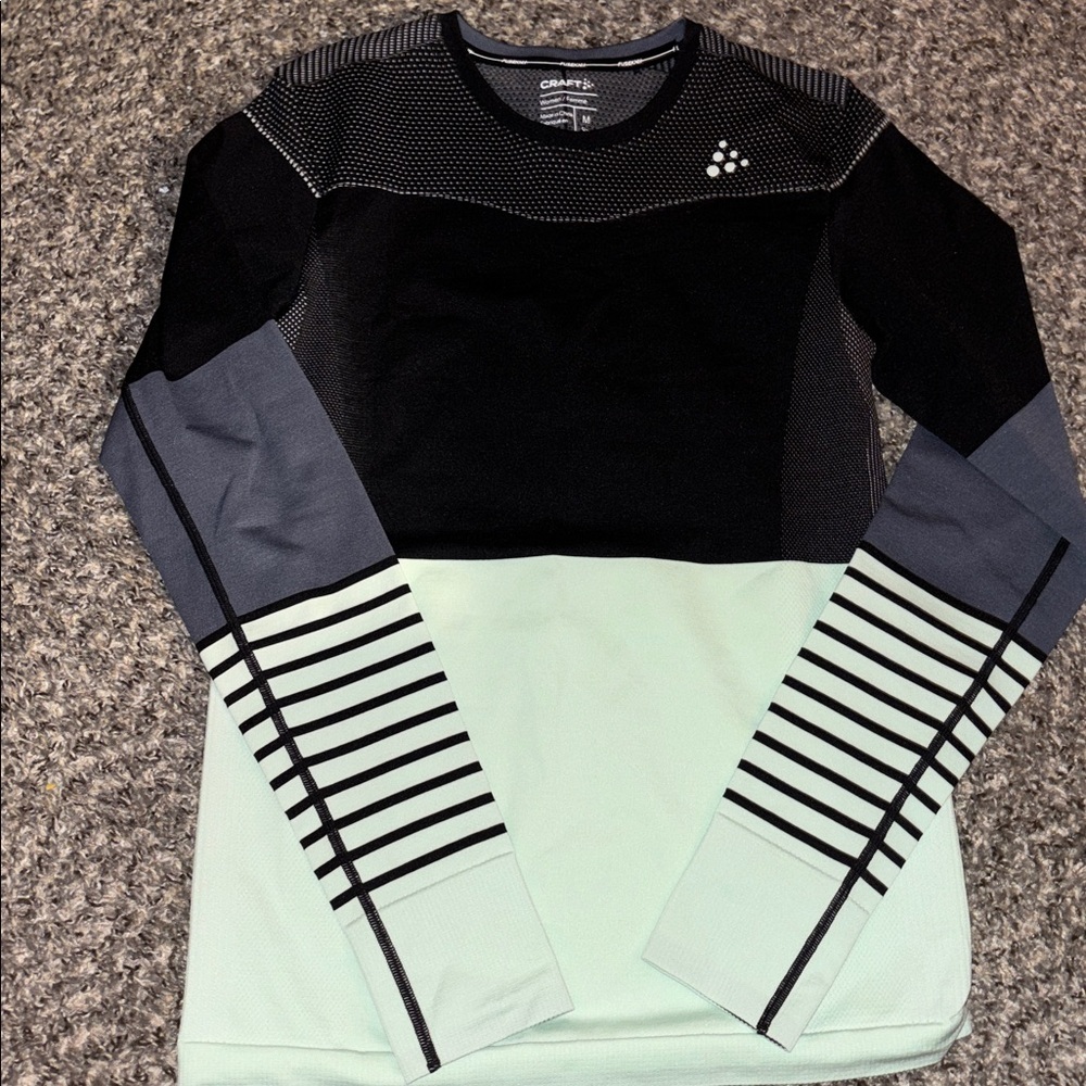 Craft Black and Mint Striped Sleeve Top